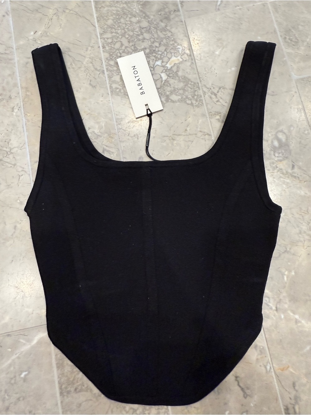 Babaton Black Ribbed Scoop-Neck Bodysuit